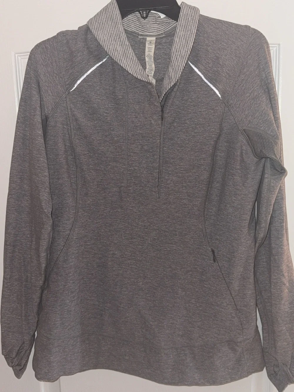 Lululemon Heather Gray Quarter-Zip Sweater with Striped Collar - Picture 4 of 4